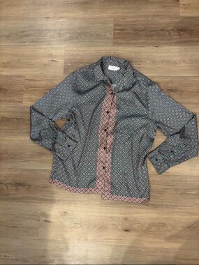 Men’s Geometric Print Button-Down Shirt - Blue/Tan Accents